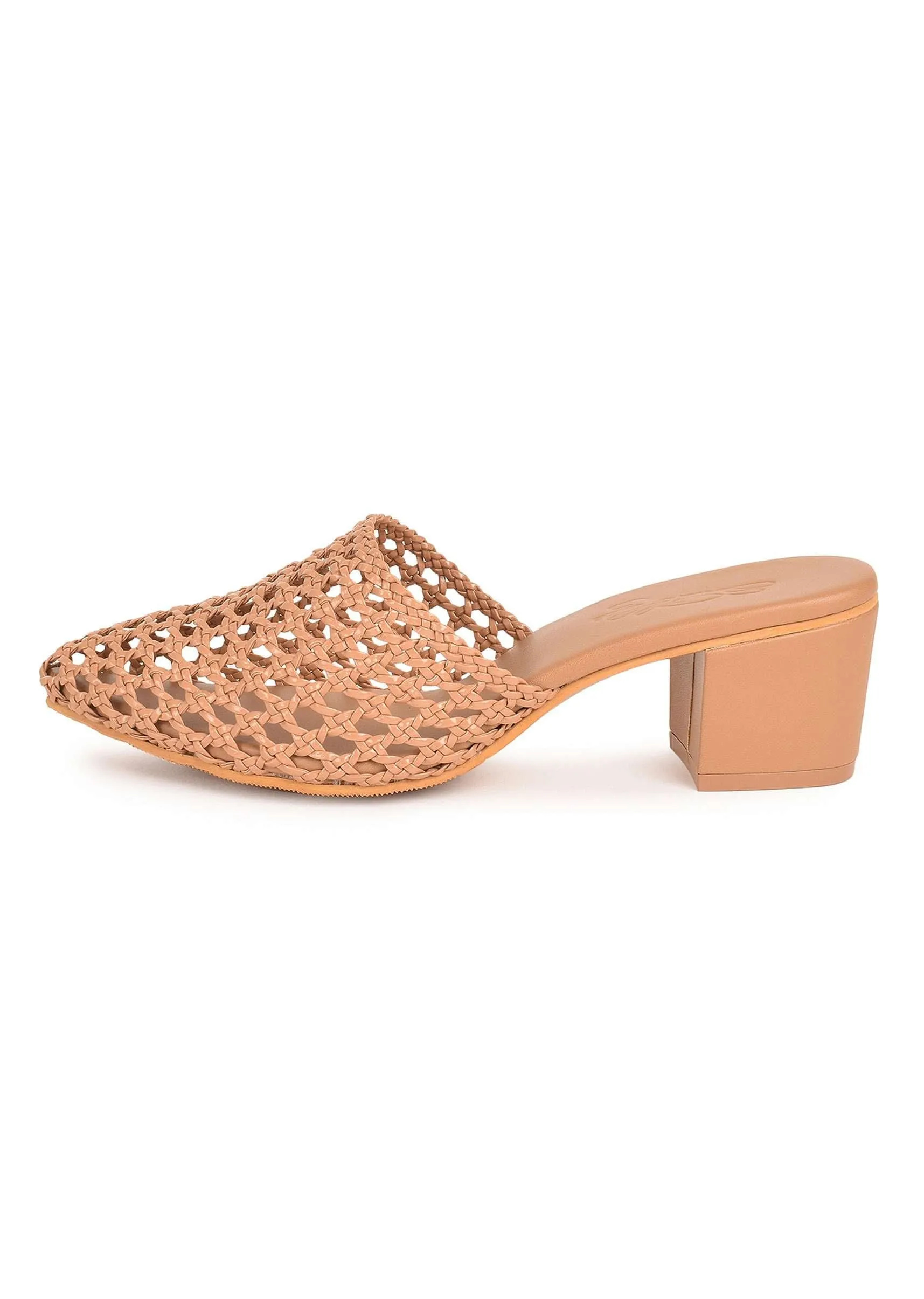 Beige Mule Heels With Woven Mesh Detailing By Sole House