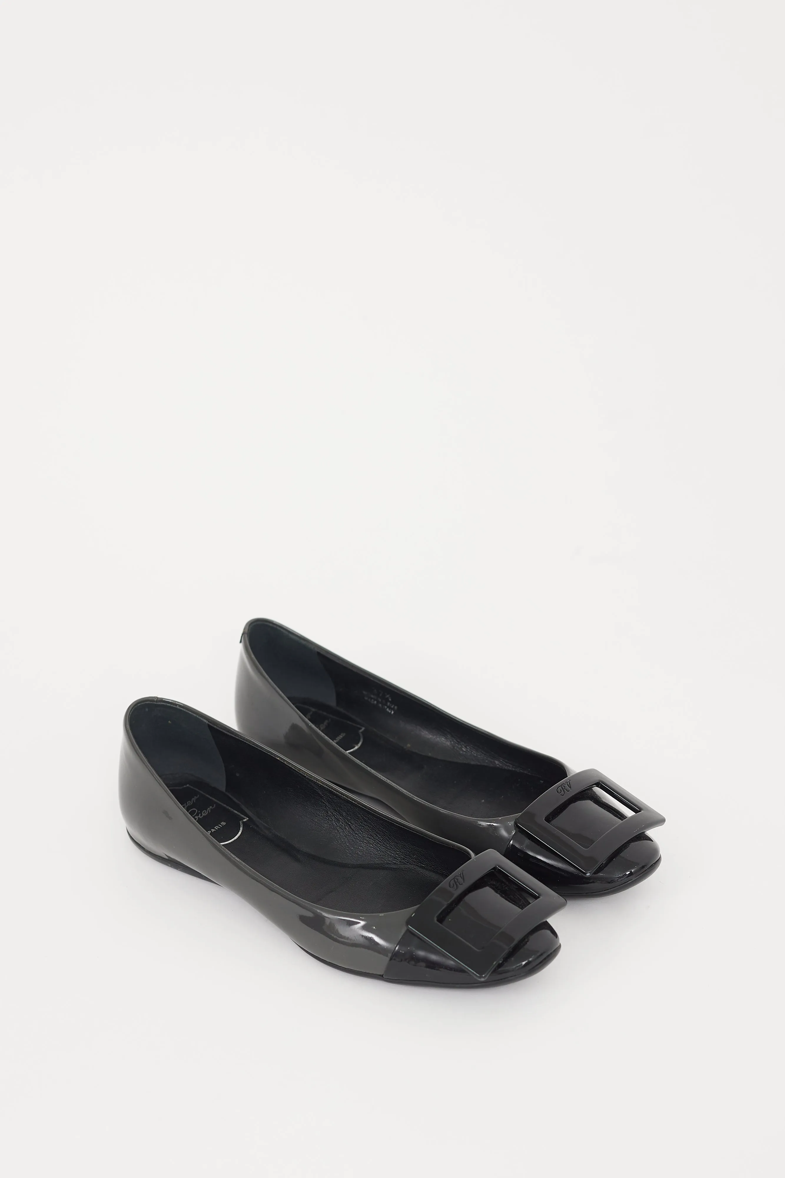Black & Grey Patent Leather Gommettine Flat