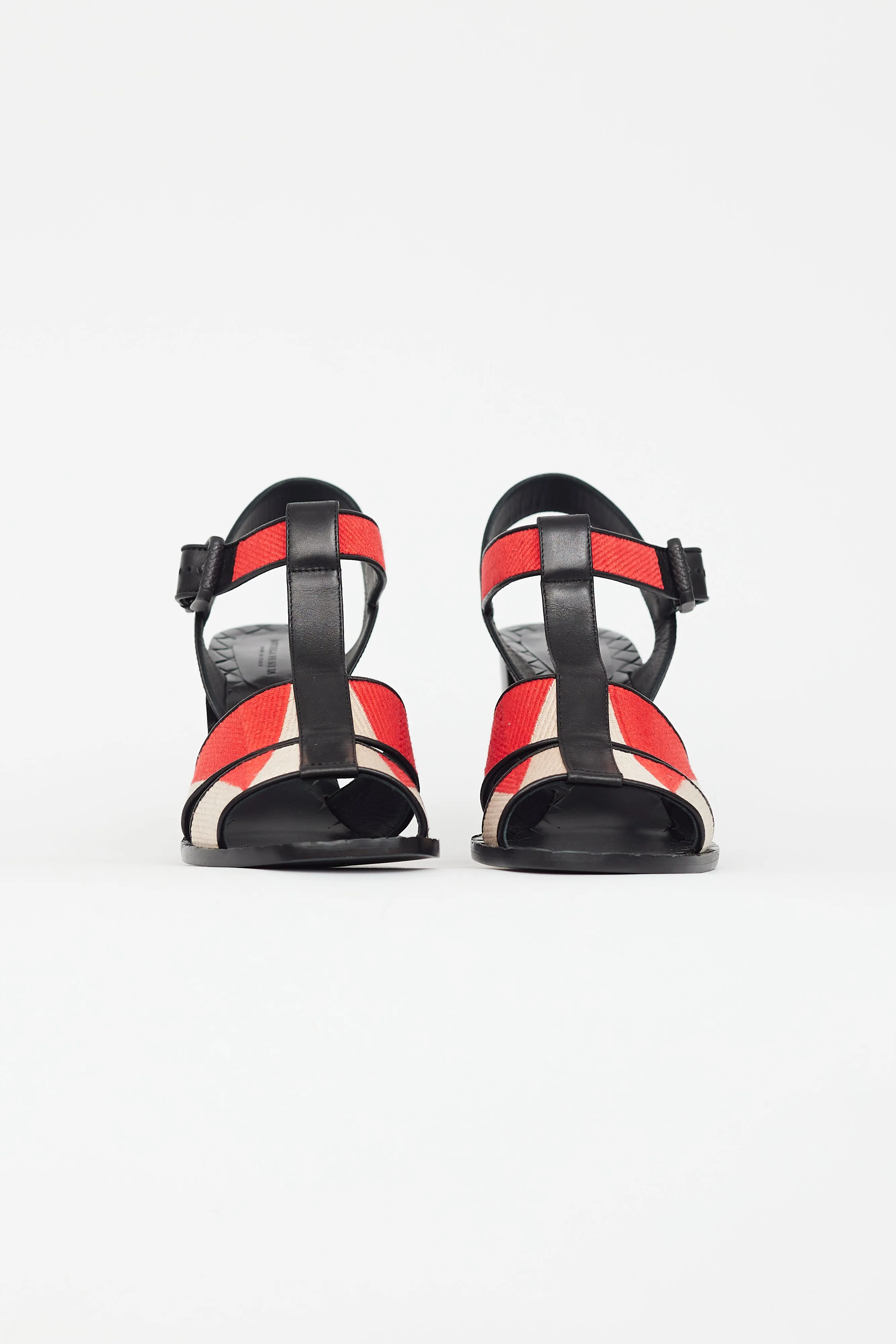 Black & Red Woven Block Heel