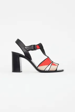 Black & Red Woven Block Heel