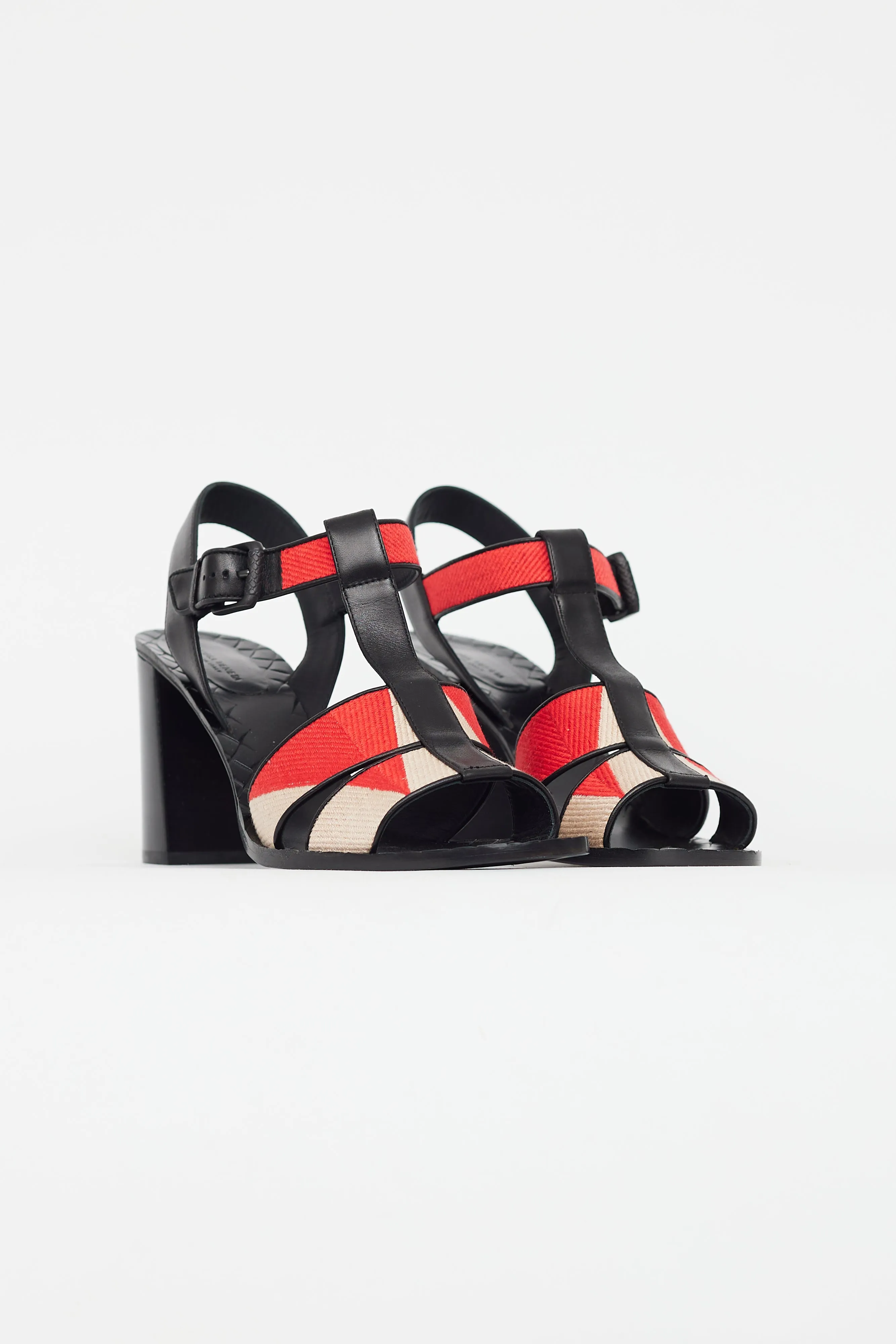 Black & Red Woven Block Heel