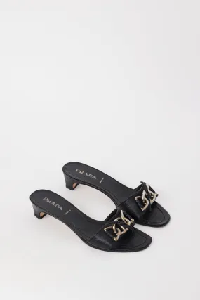 Black & Silver Chain Leather Heel