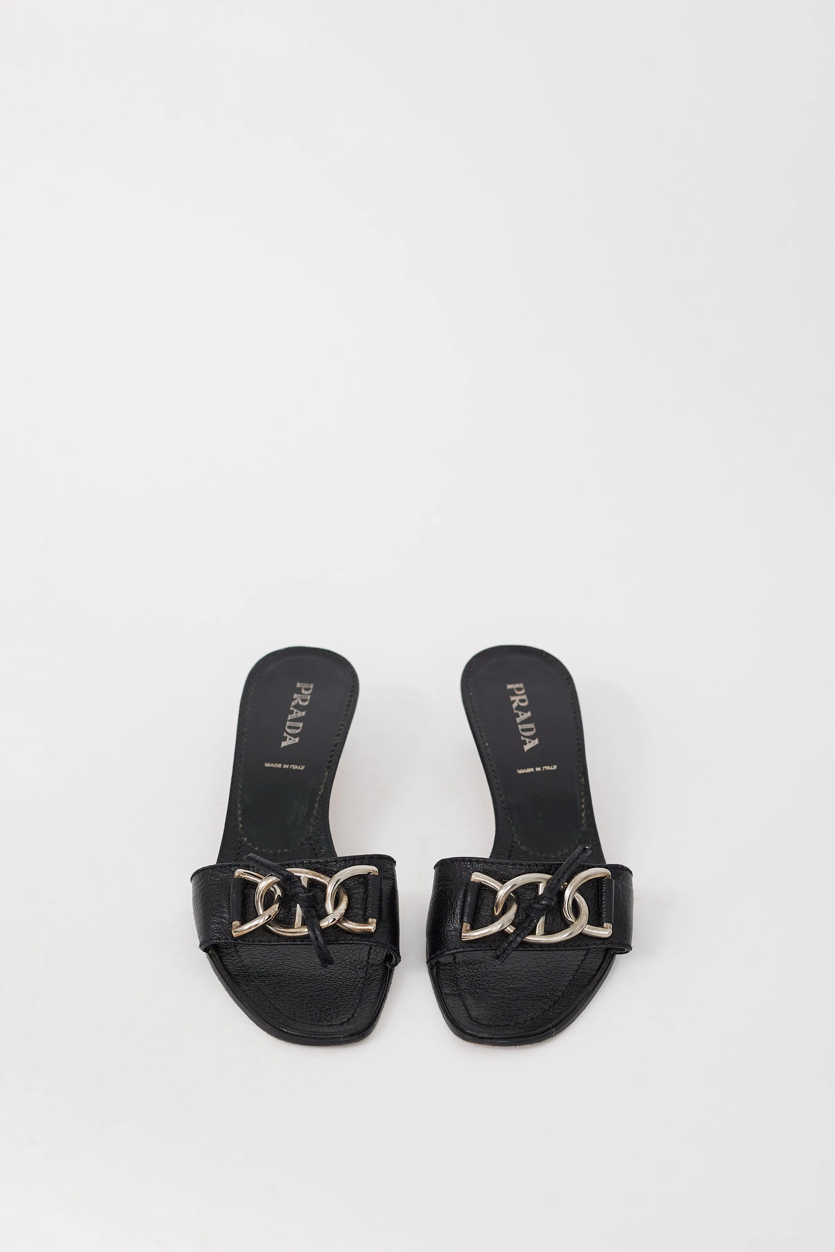 Black & Silver Chain Leather Heel