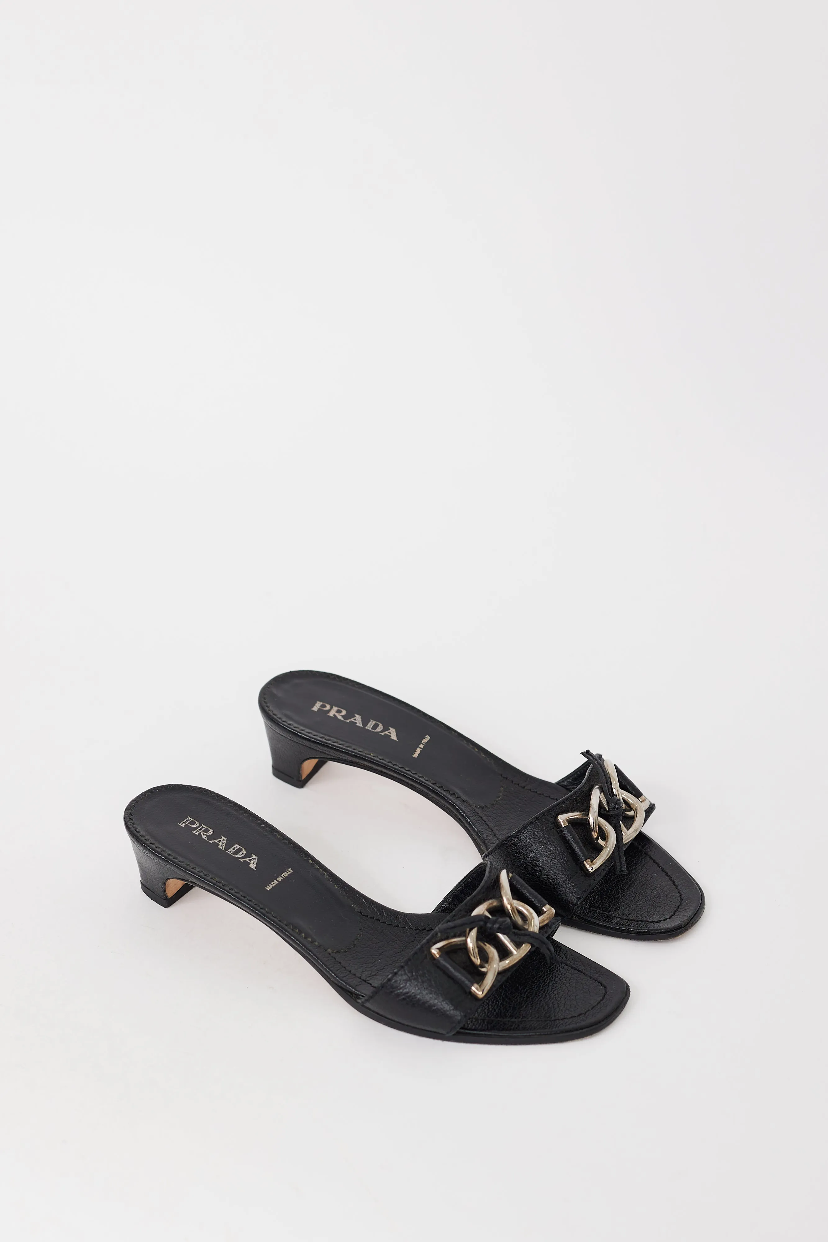 Black & Silver Chain Leather Heel