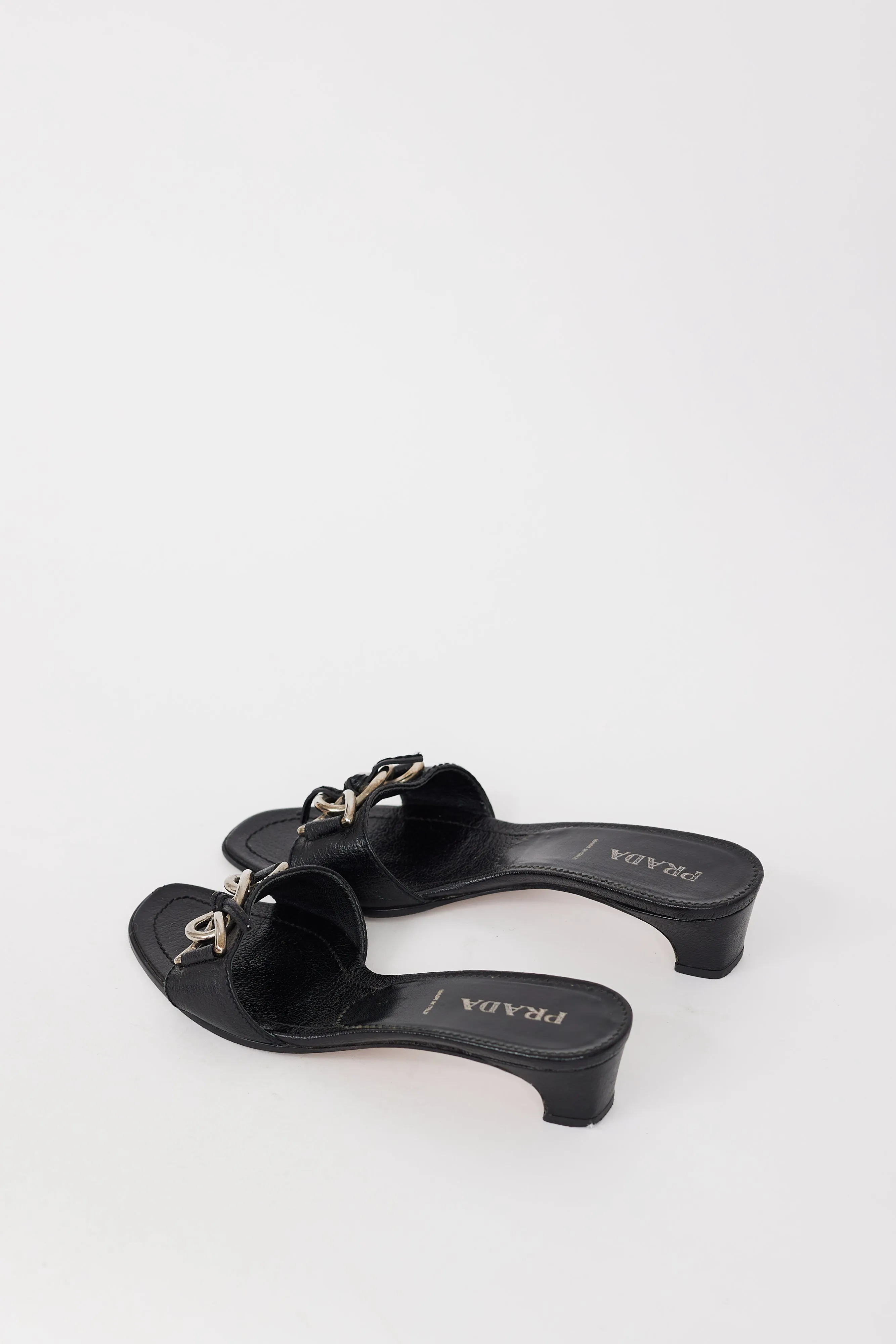 Black & Silver Chain Leather Heel