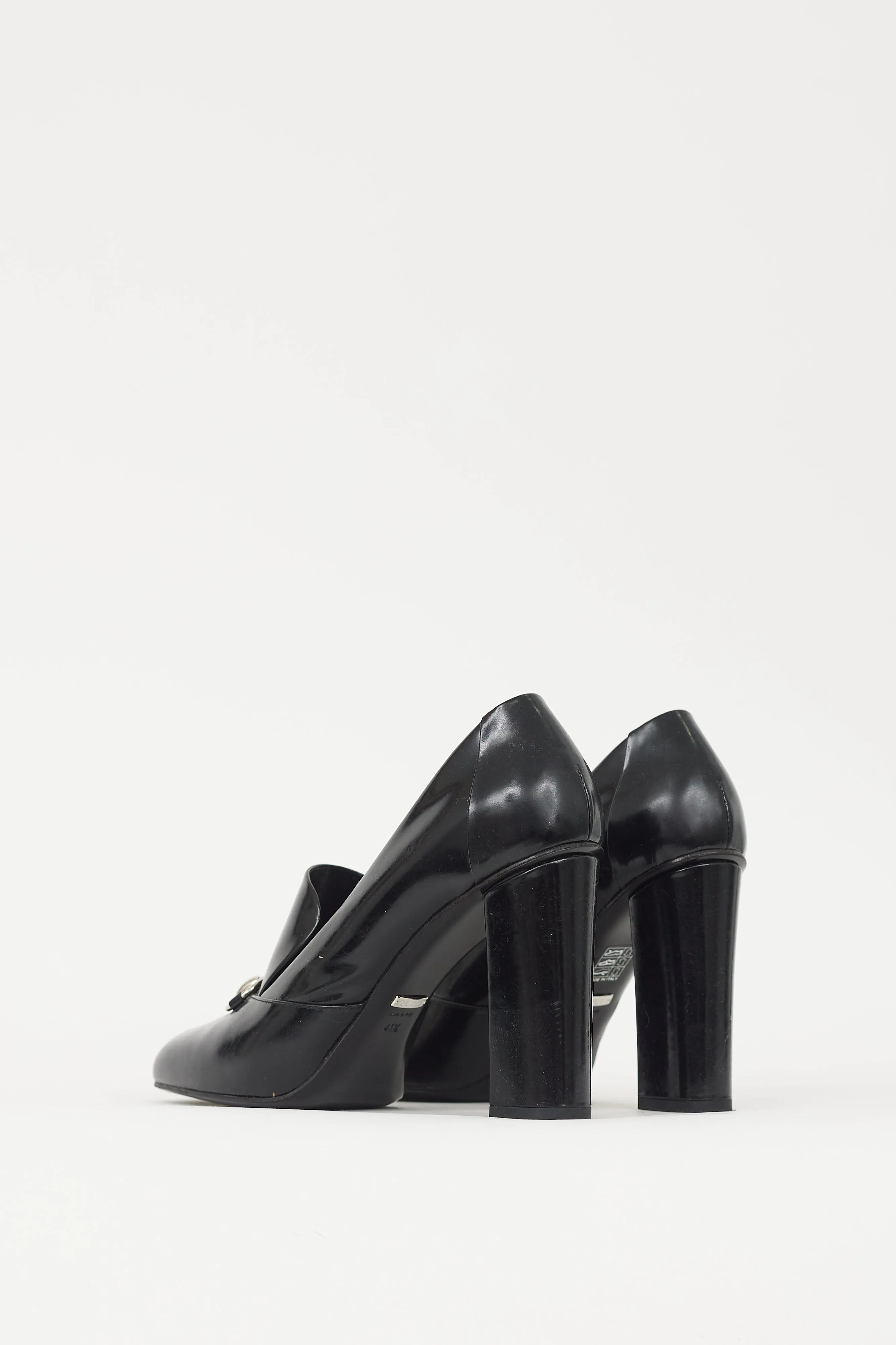Black & Silver Hardware Leather Loafer Heel