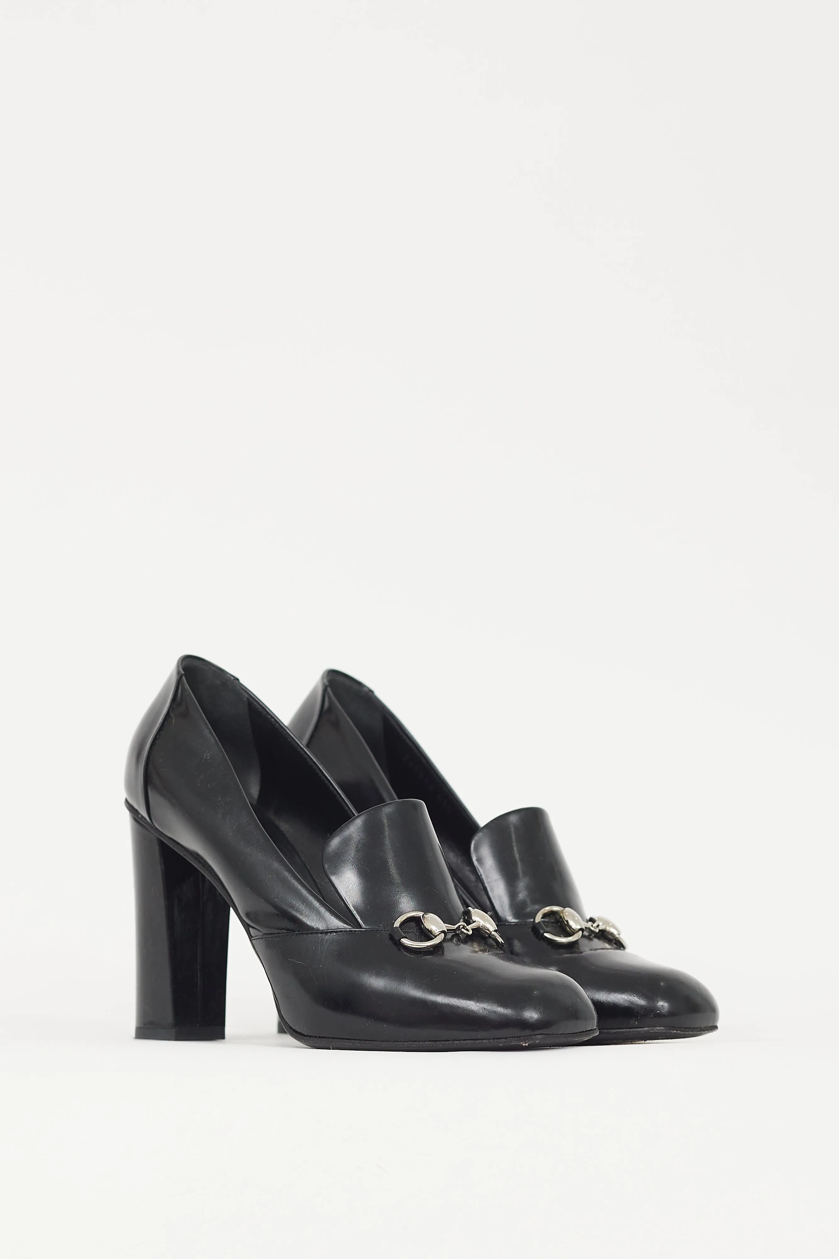 Black & Silver Hardware Leather Loafer Heel