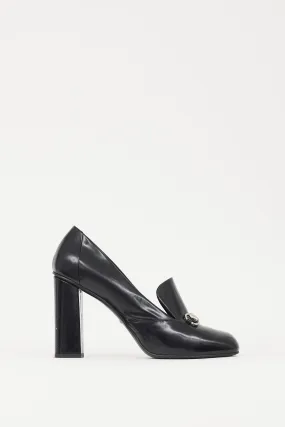 Black & Silver Hardware Leather Loafer Heel