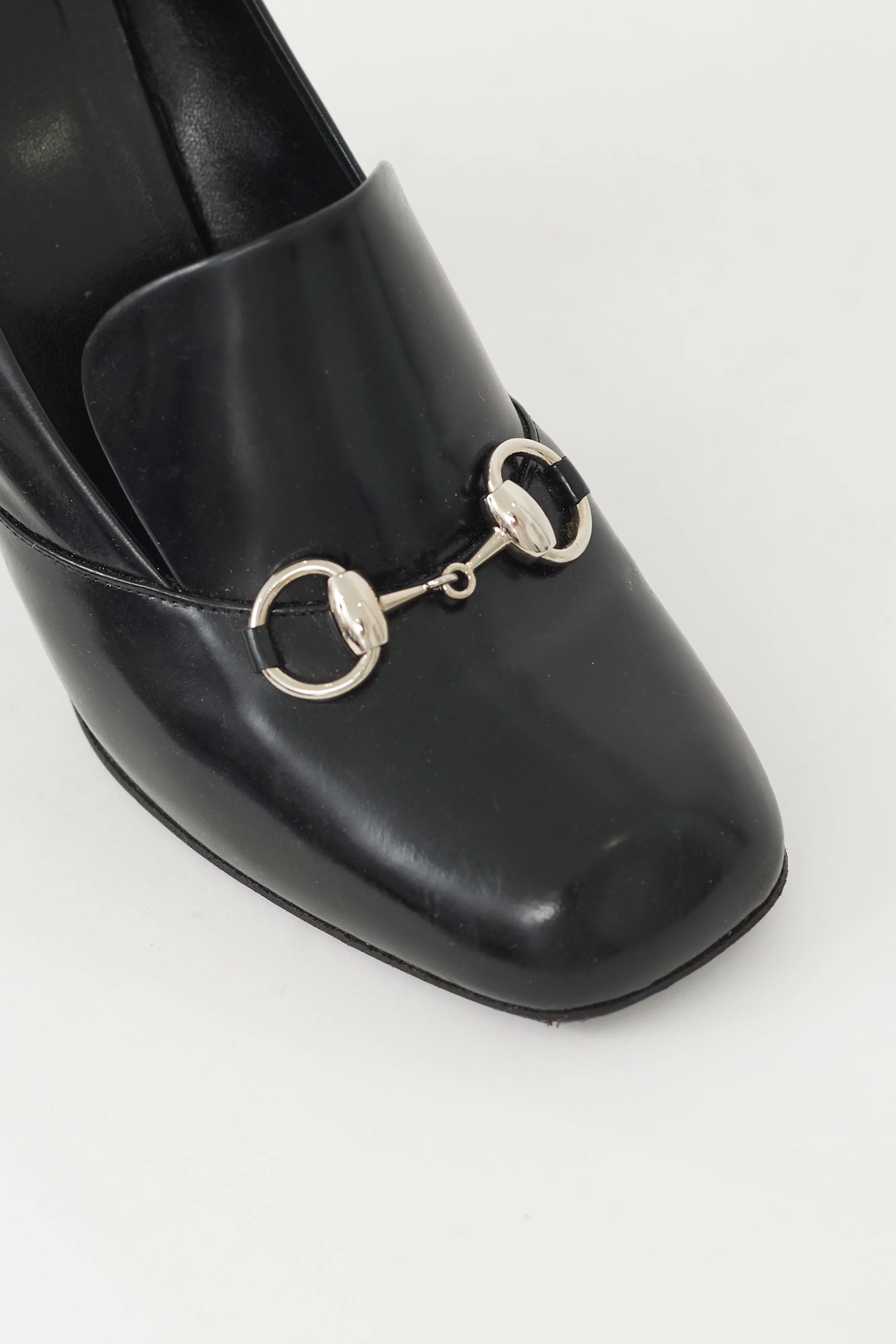 Black & Silver Hardware Leather Loafer Heel