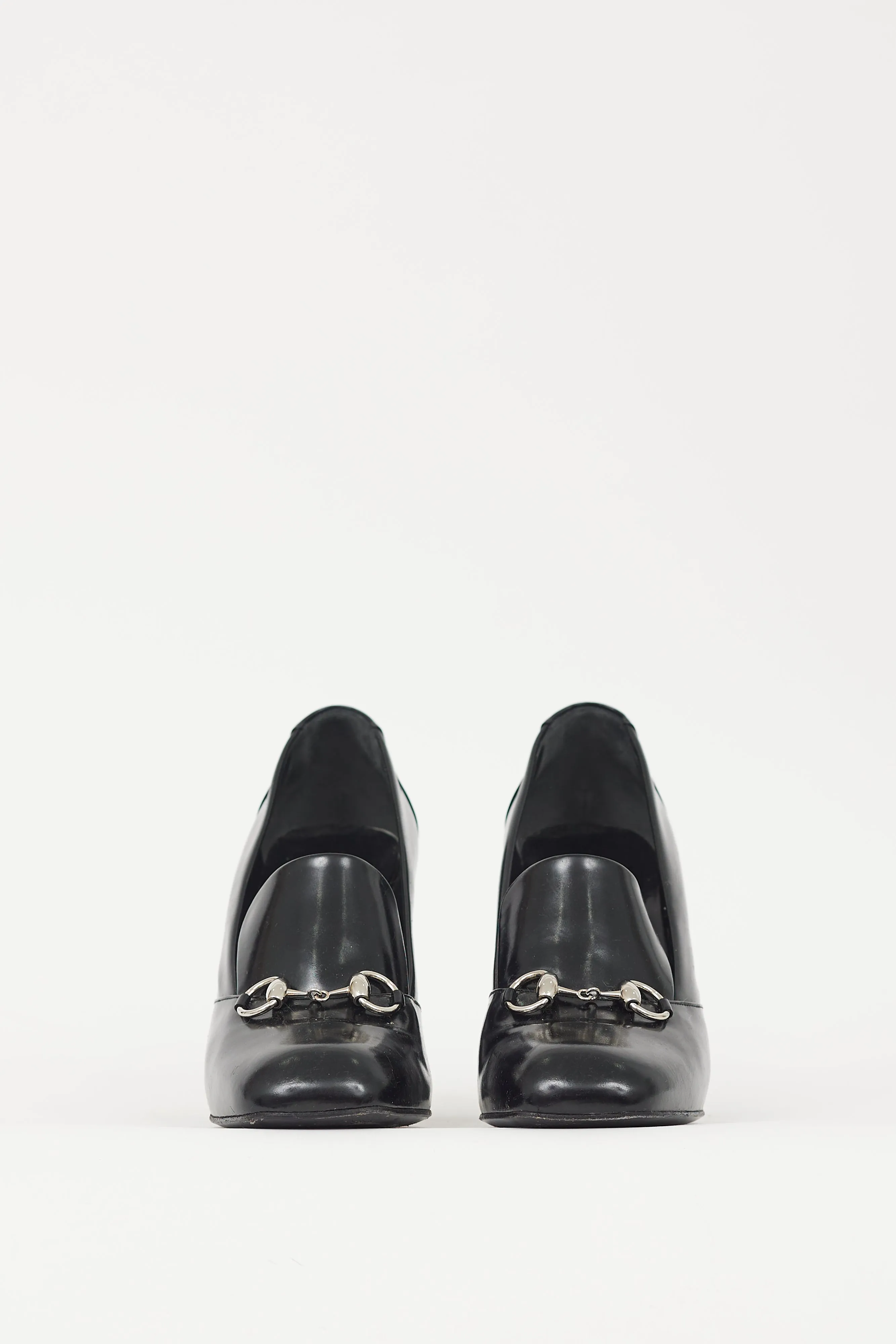 Black & Silver Hardware Leather Loafer Heel