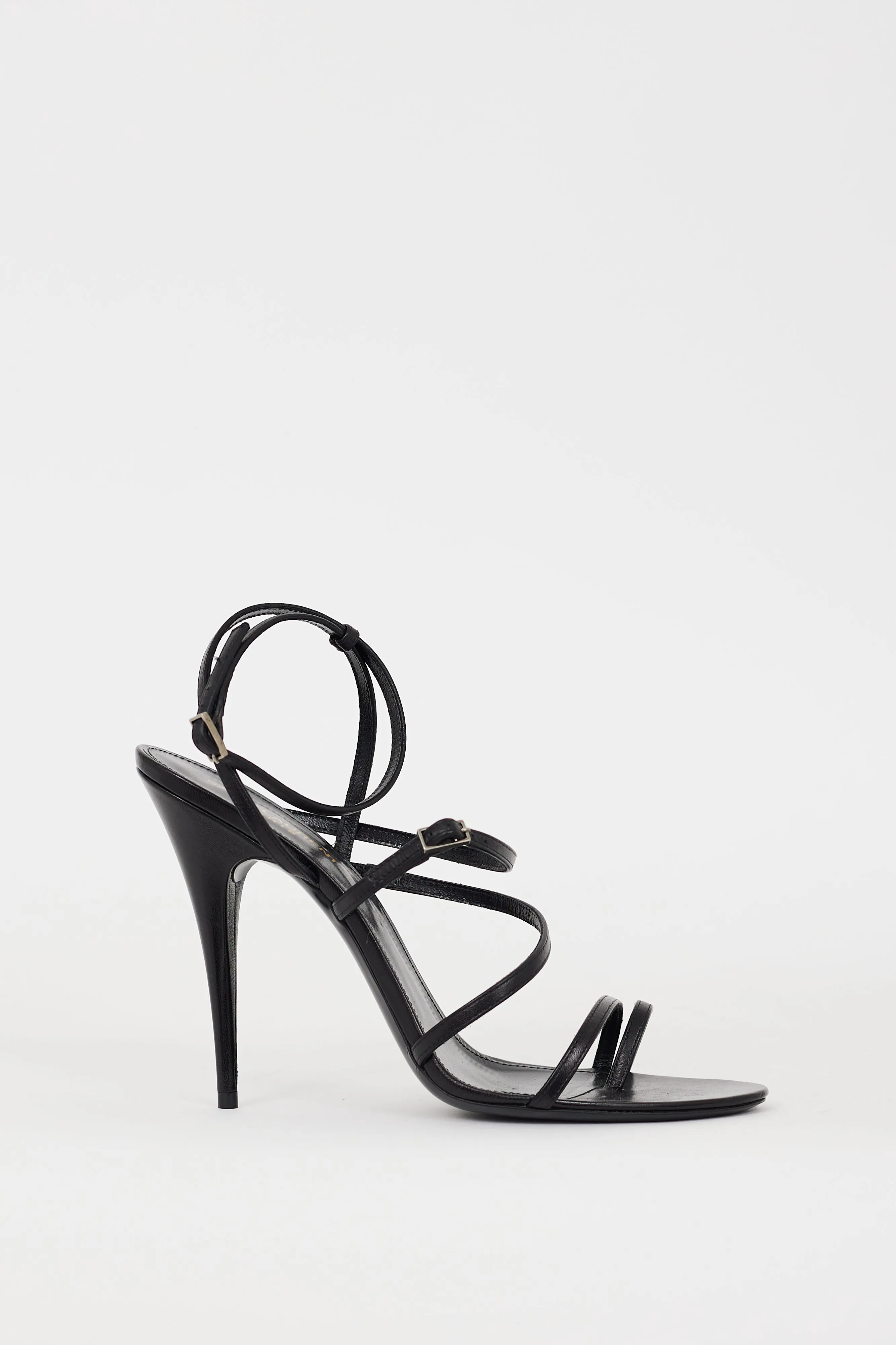 Black Leather Bellini Strappy Heel