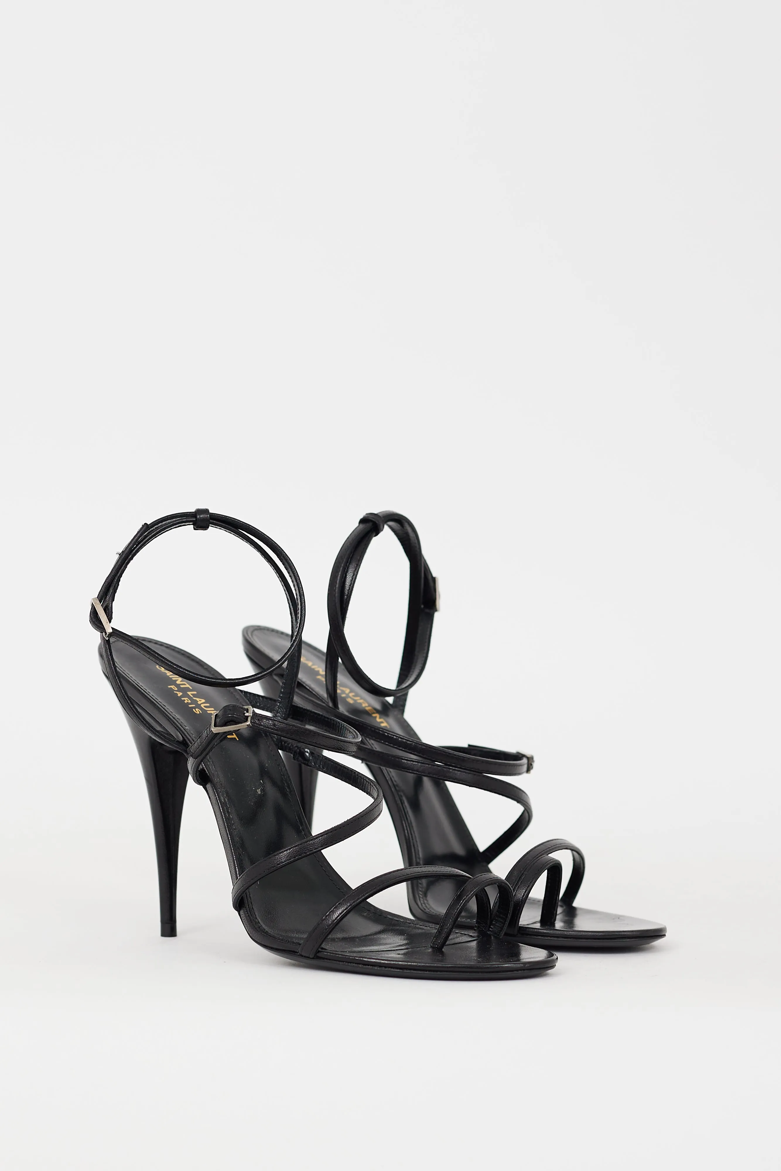 Black Leather Bellini Strappy Heel