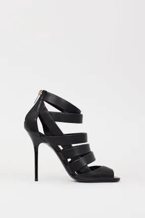 Black Leather Duran Caged Strappy Heel