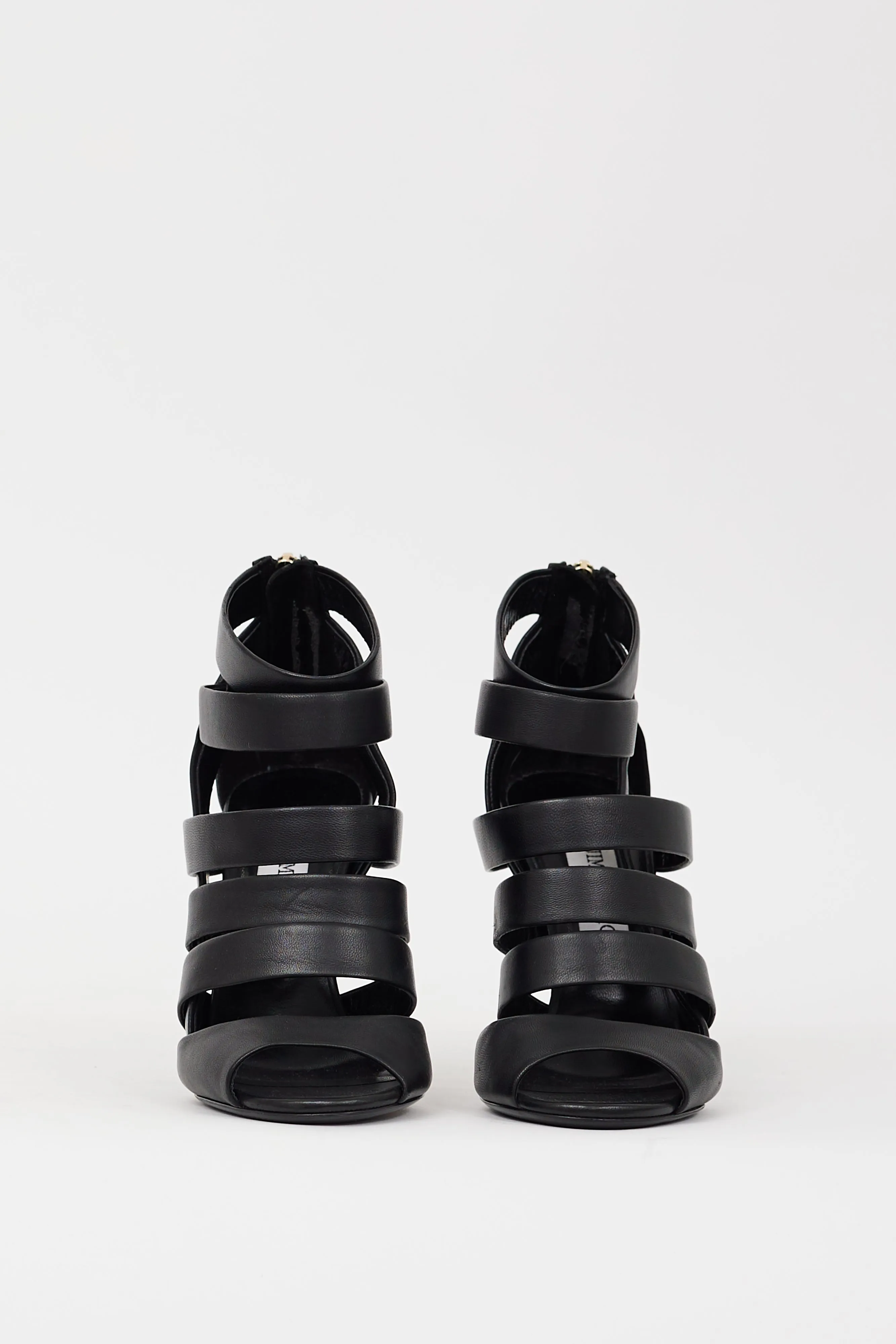 Black Leather Duran Caged Strappy Heel