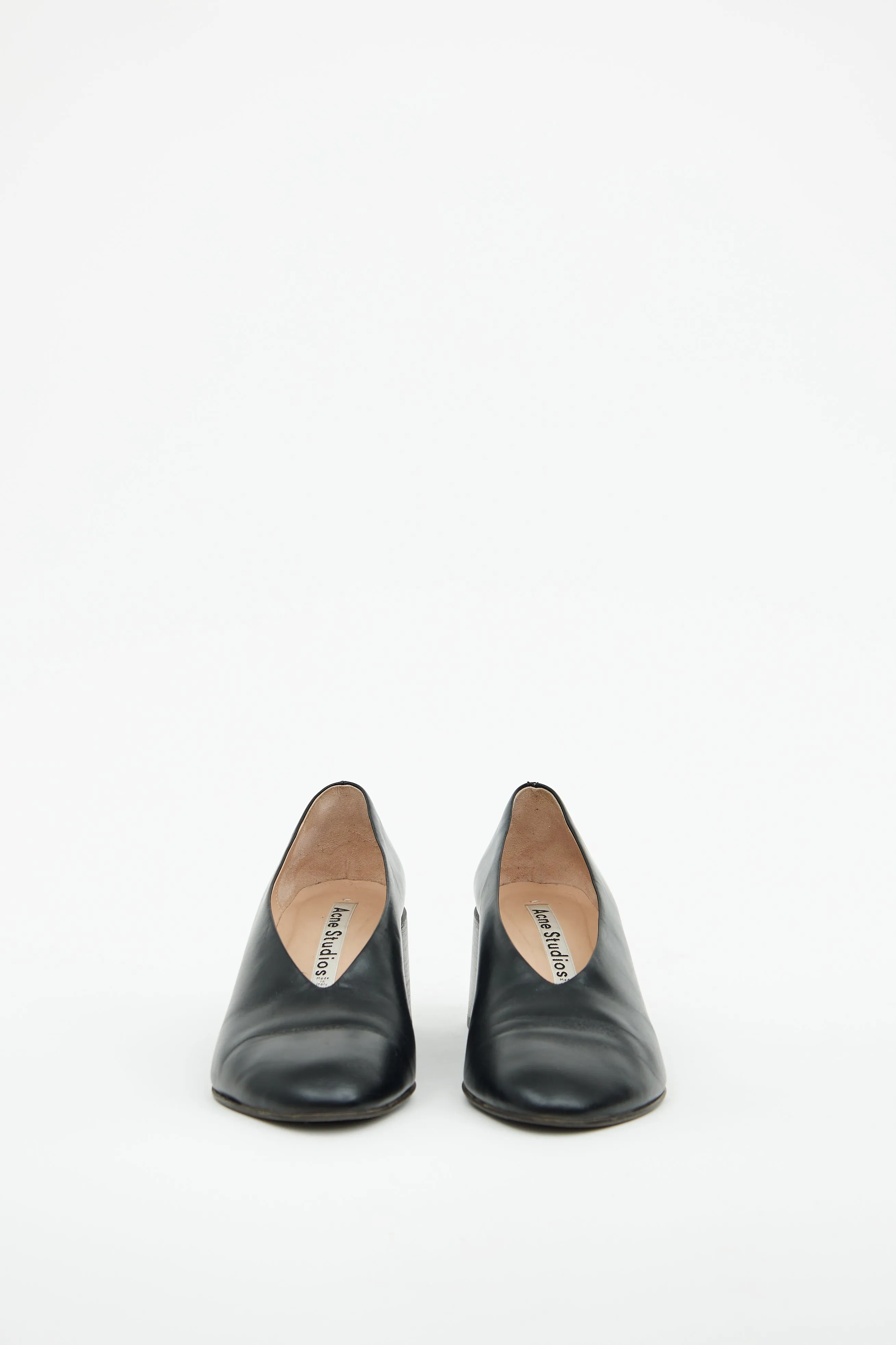 Black Leather Sully Stacked Heel Pump