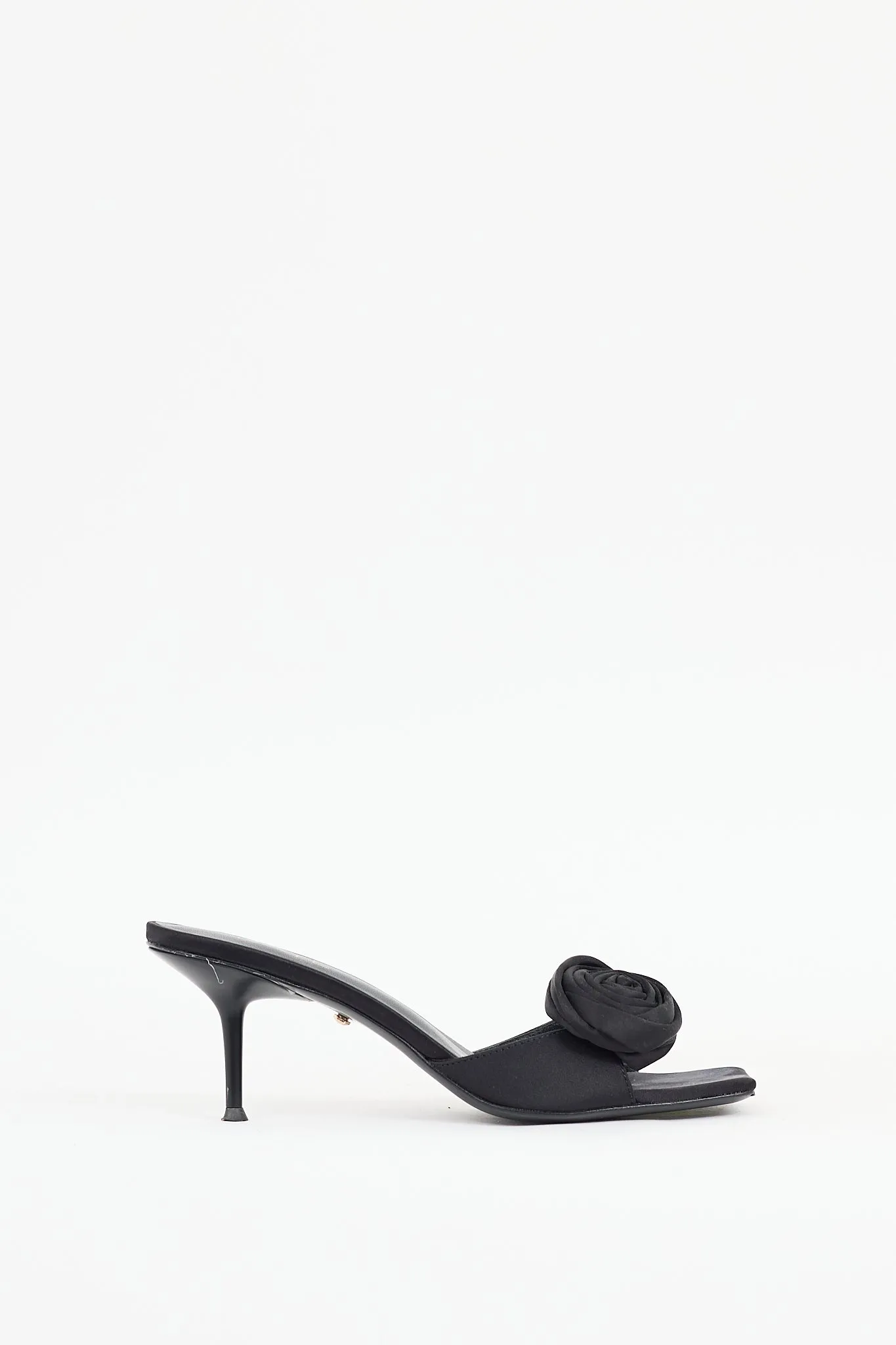 Black Satin Floral Sandal