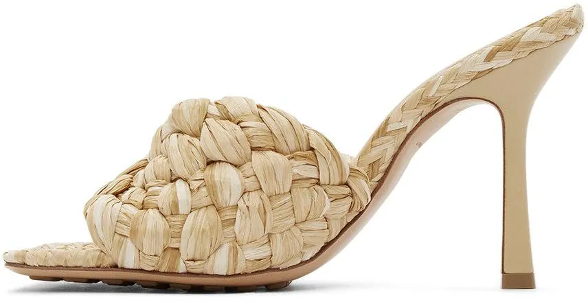 Bottega Veneta Beige Raffia Stretch Heeled Mules