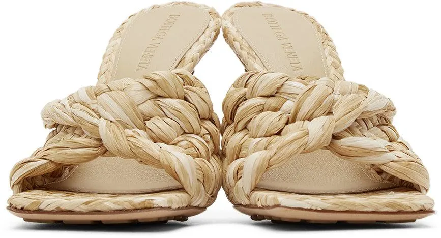 Bottega Veneta Beige Raffia Stretch Heeled Mules
