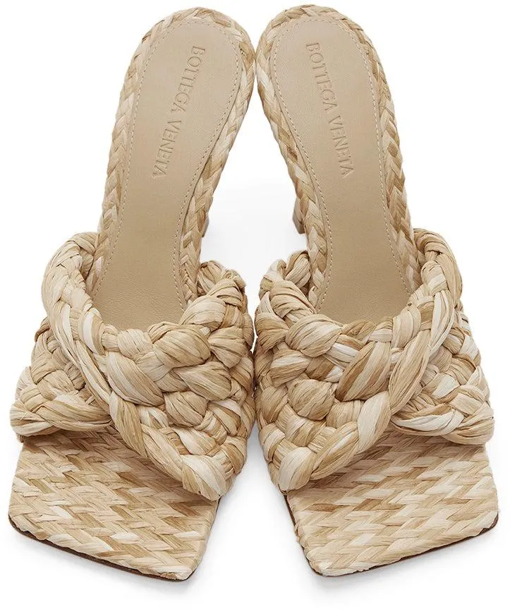 Bottega Veneta Beige Raffia Stretch Heeled Mules