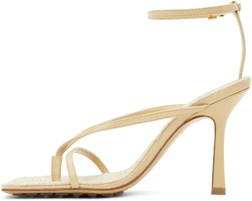 Bottega Veneta Beige Raffia Stretch Heeled Sandals