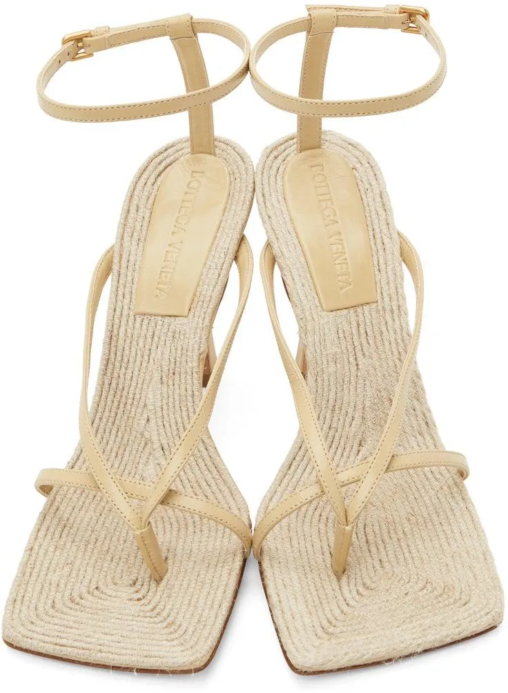 Bottega Veneta Beige Raffia Stretch Heeled Sandals