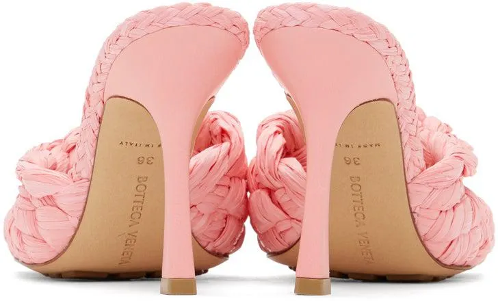 Bottega Veneta Pink Raffia Stretch Heeled Mules