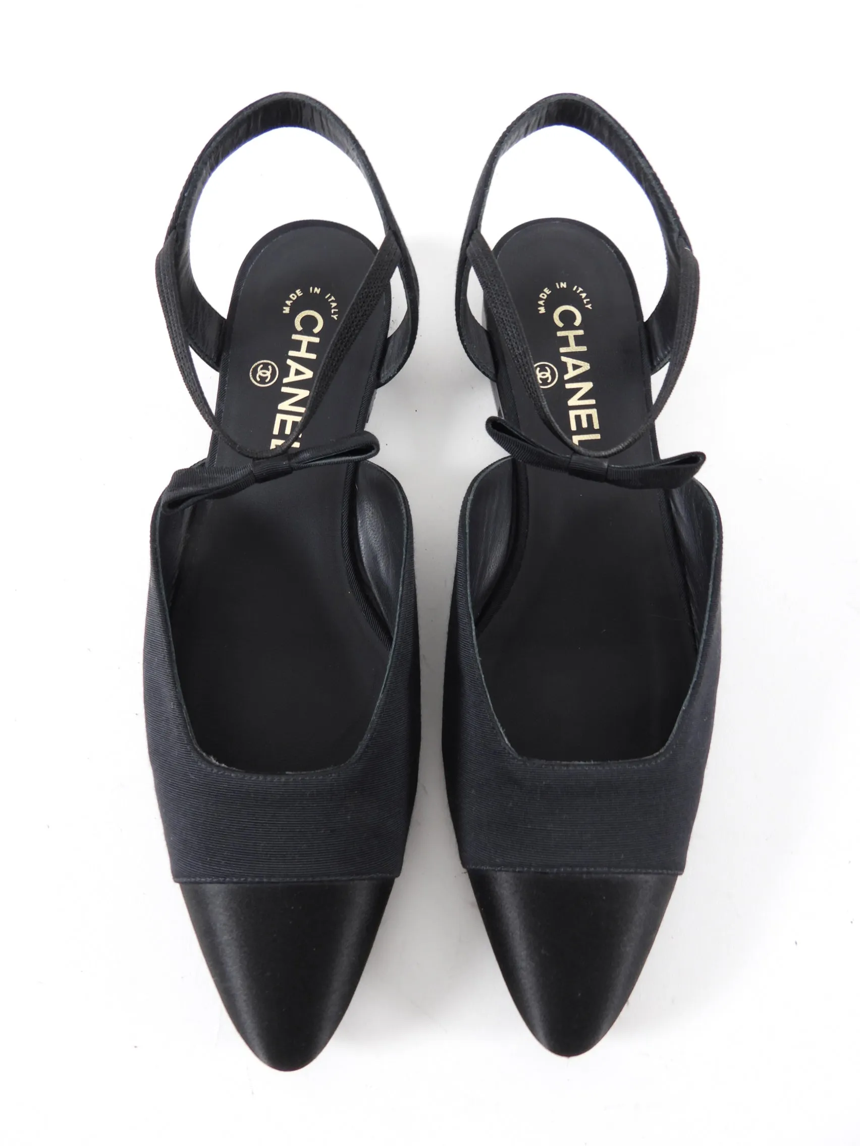 Chanel Fabric and Satin Cap  Toe Bow Flats - 40