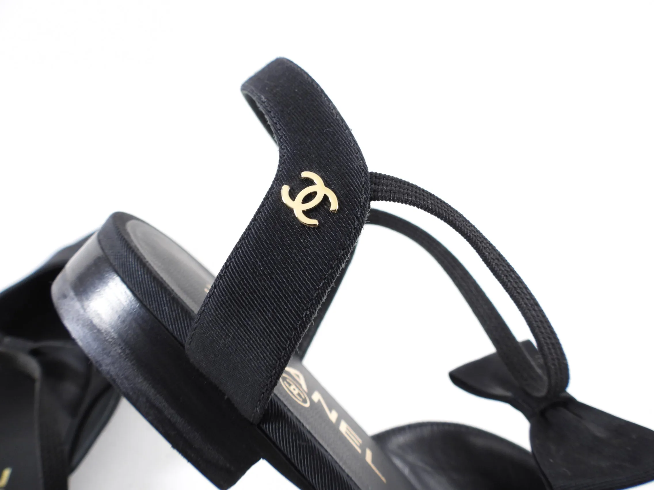 Chanel Fabric and Satin Cap  Toe Bow Flats - 40