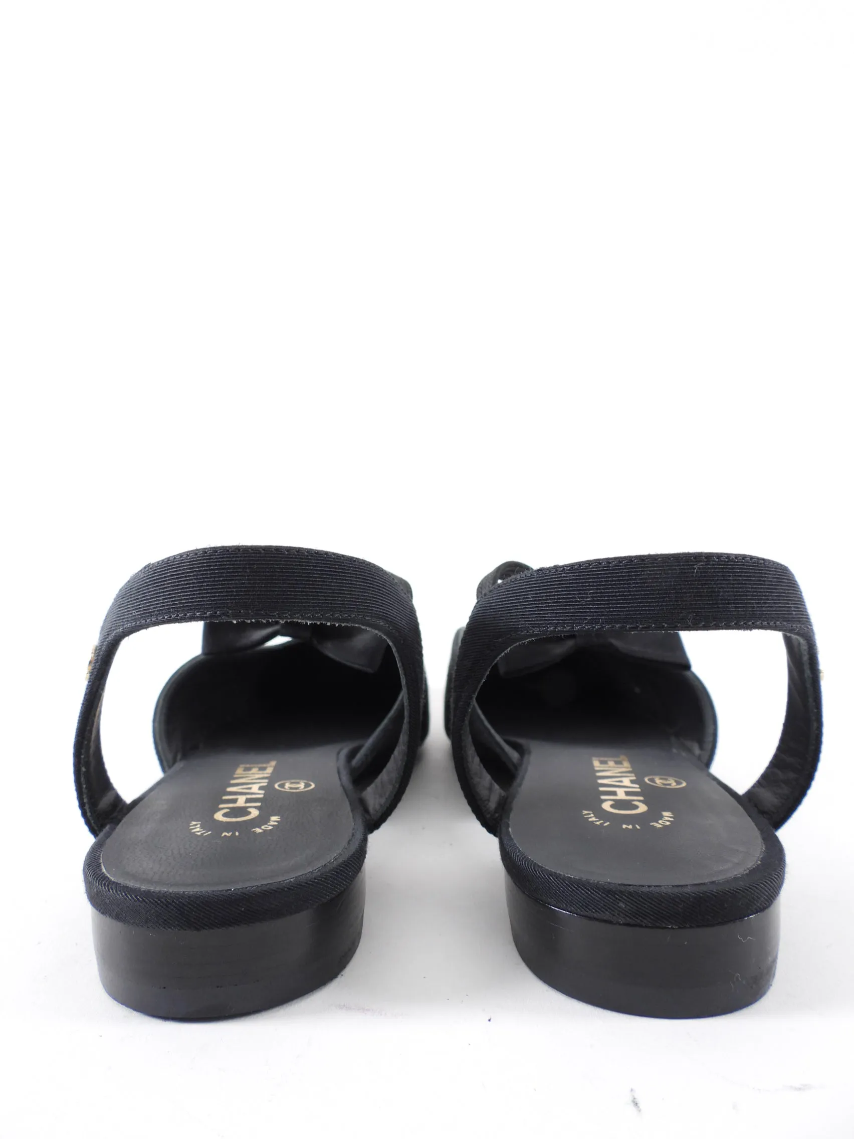 Chanel Fabric and Satin Cap  Toe Bow Flats - 40