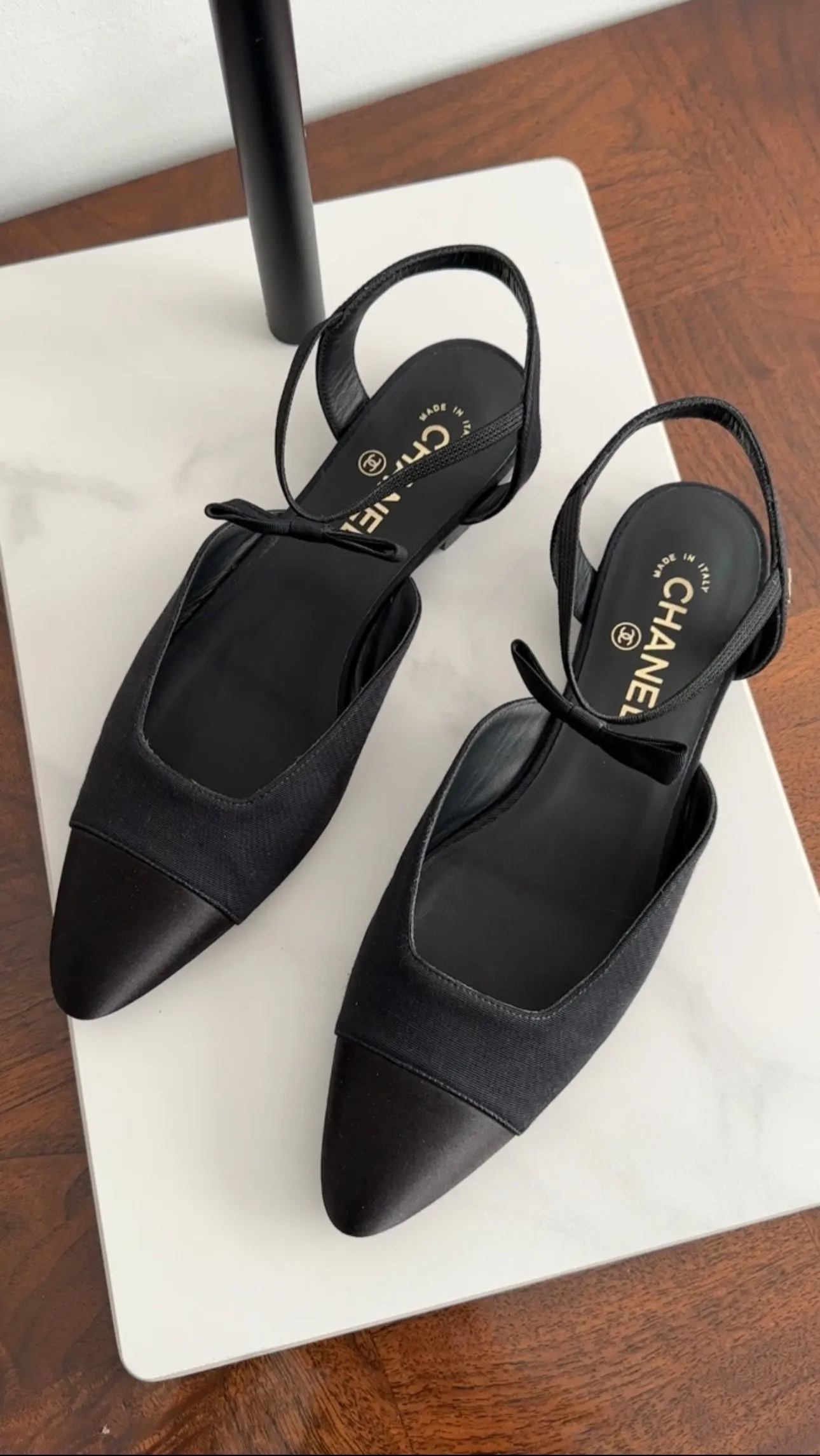 Chanel Fabric and Satin Cap  Toe Bow Flats - 40