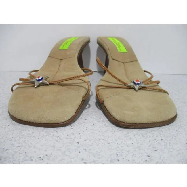 Goffredo Fantini Beige Sand Chic Tan Brushed Suede Slip On Slides Sandals Size Eu
