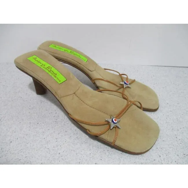 Goffredo Fantini Beige Sand Chic Tan Brushed Suede Slip On Slides Sandals Size Eu