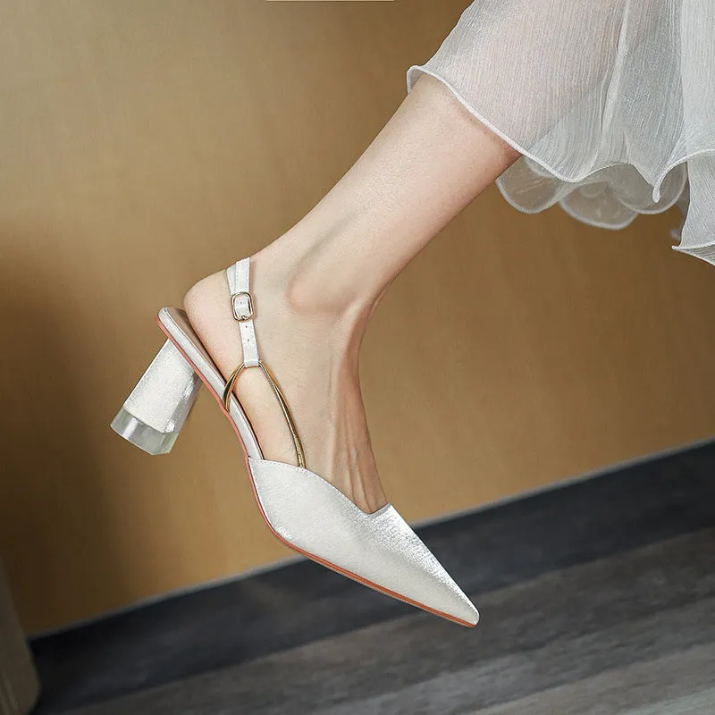 Nude Block Heels Closed Toe Spring Shoes round Toe Women's Sandals