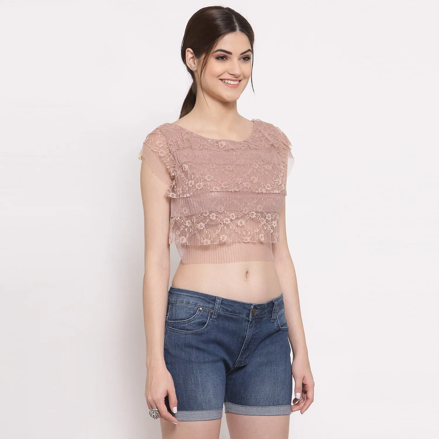 Pink Net Layered Crop Top