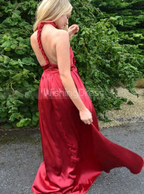 Red Silk-like Satin Bridesmaid Dresses,Long Simple Bridesmaid Dress,BD00334