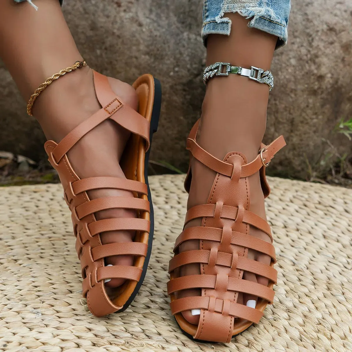 Round Toe Flats Sandals (multiple color options)