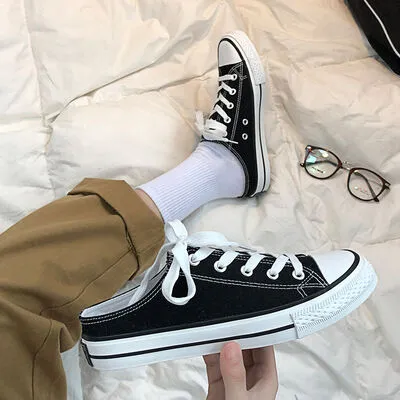Round Toe Lace-Up Canvas Sneakers (2 color options)