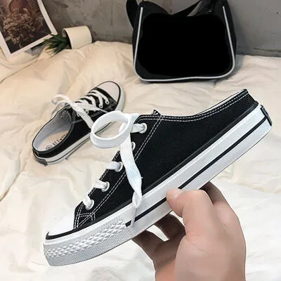 Round Toe Lace-Up Canvas Sneakers (2 color options)