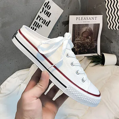 Round Toe Lace-Up Canvas Sneakers (2 color options)
