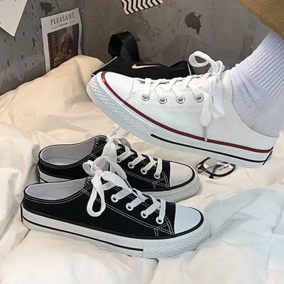 Round Toe Lace-Up Canvas Sneakers (2 color options)