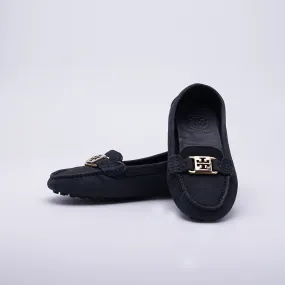 Tory Burch Black Leather Slip On Loafers
