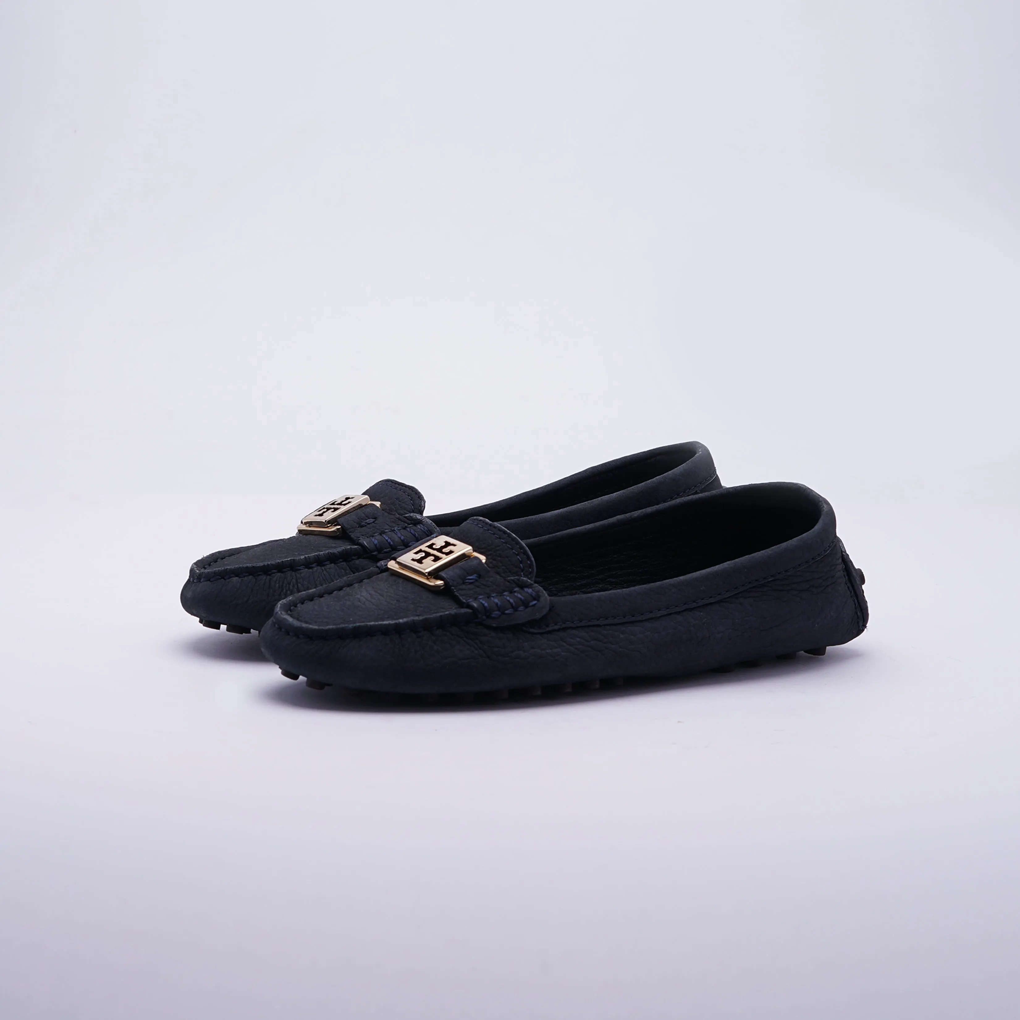 Tory Burch Black Leather Slip On Loafers