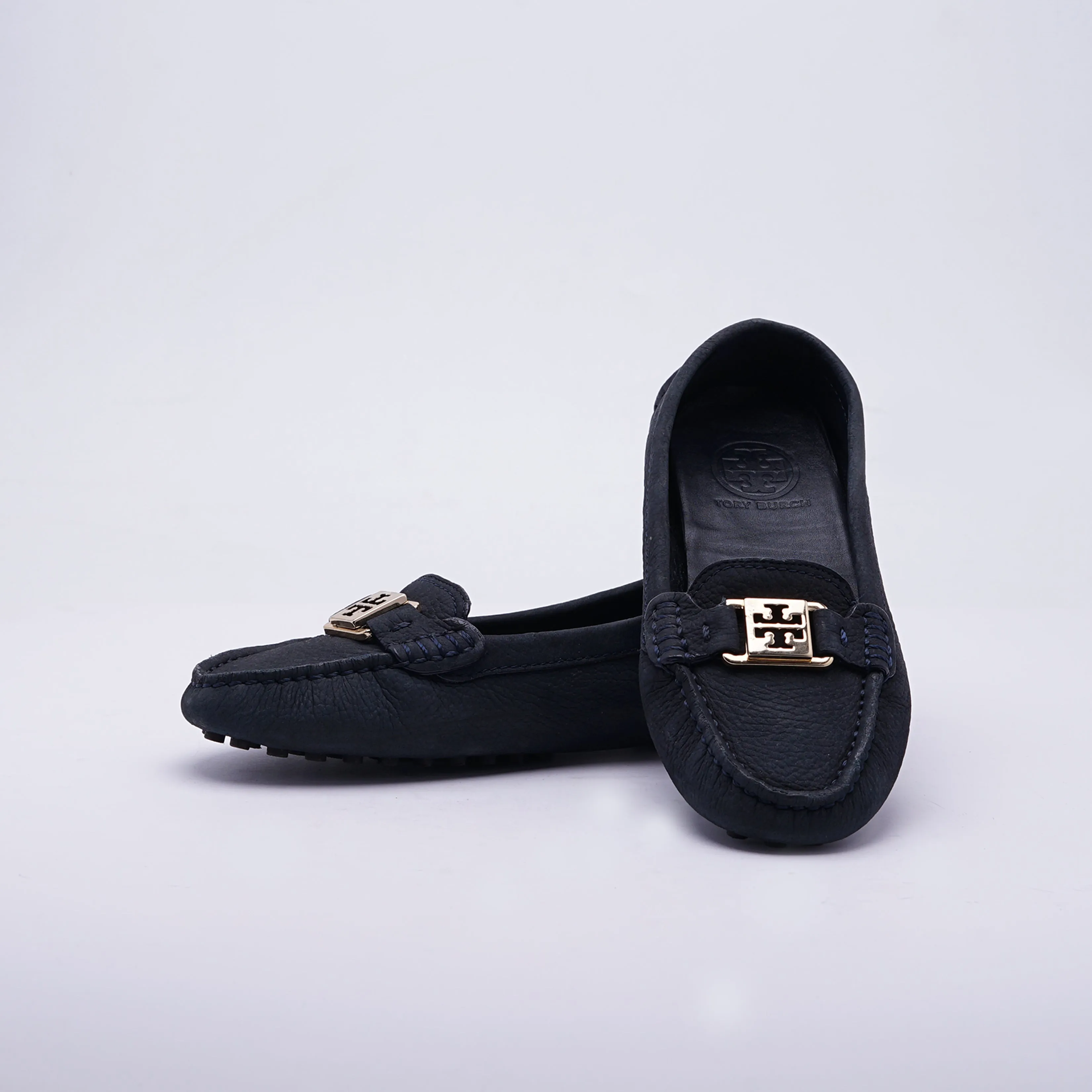 Tory Burch Black Leather Slip On Loafers