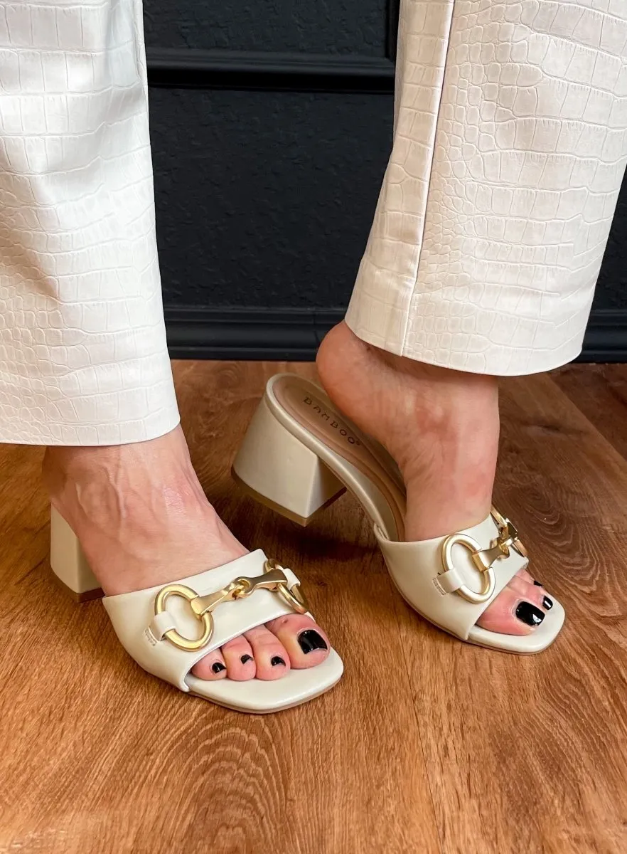 Triple Crowned Mule Heeled Sandal - Ivory