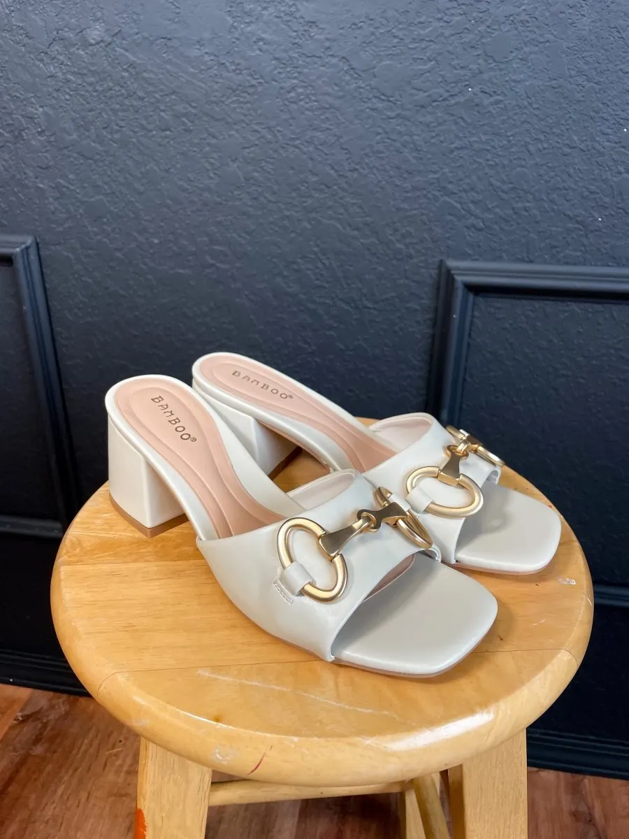 Triple Crowned Mule Heeled Sandal - Ivory
