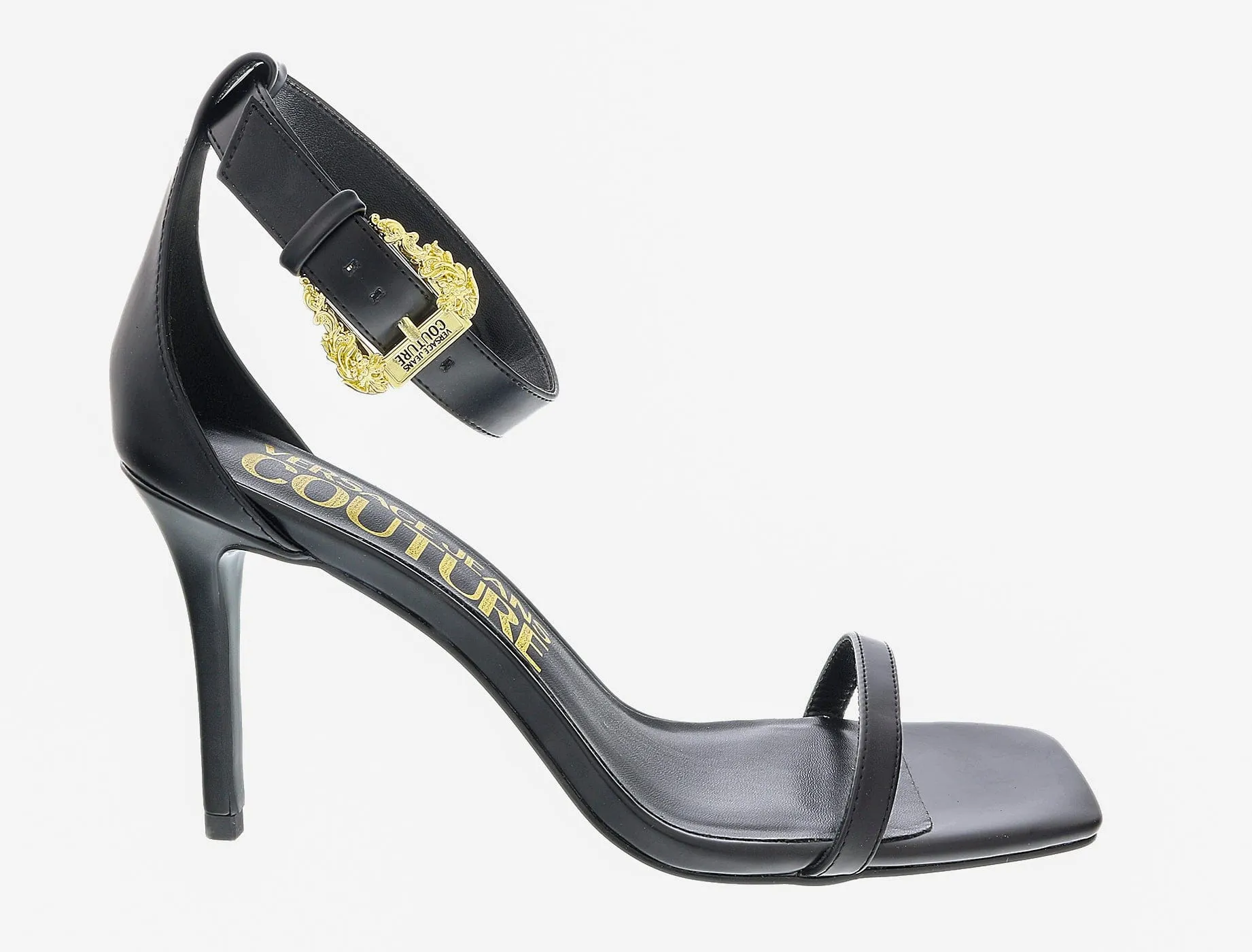 Versace Jeans Couture Black High Heel Ankle Strap Sandal