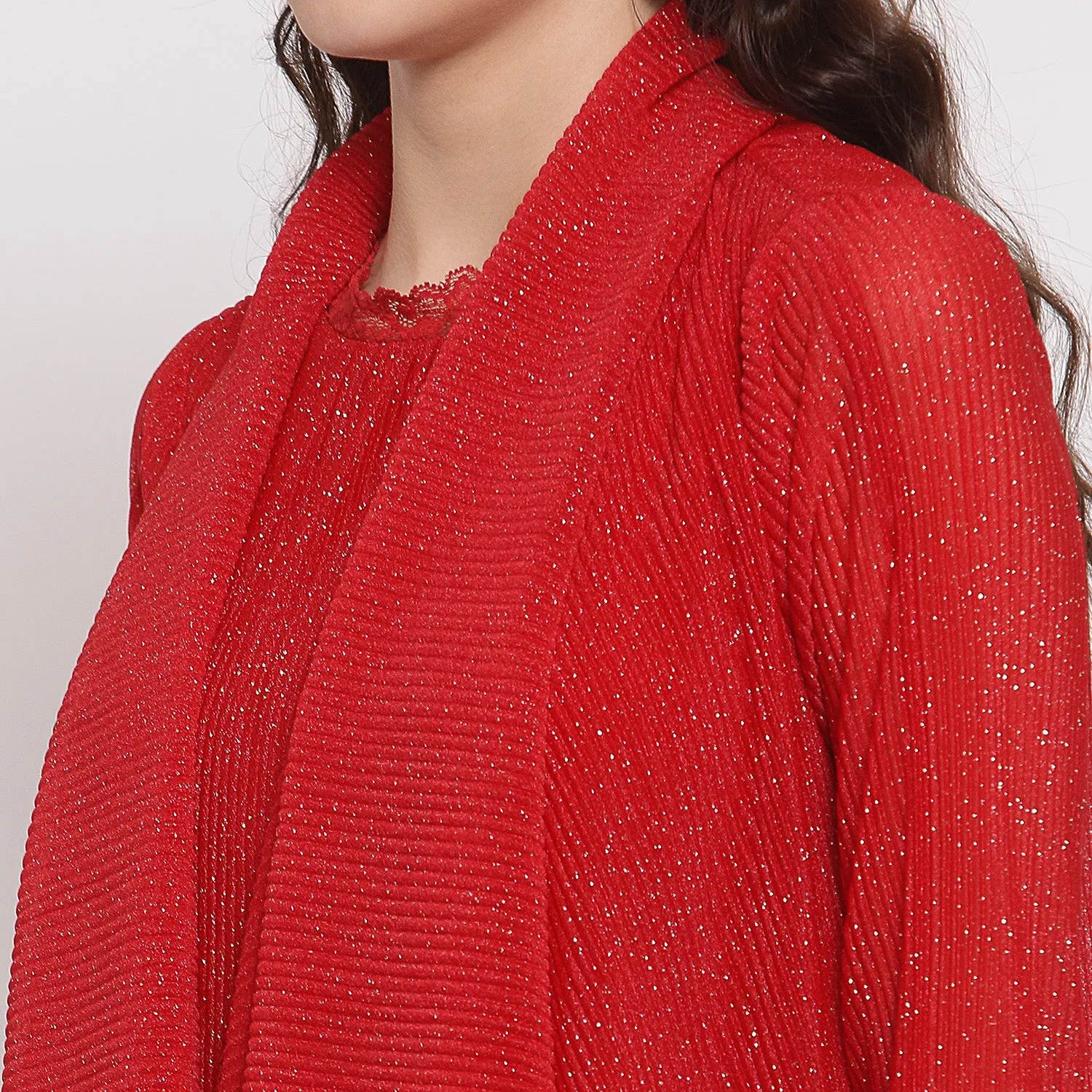Women Red Drape Short Jacket
