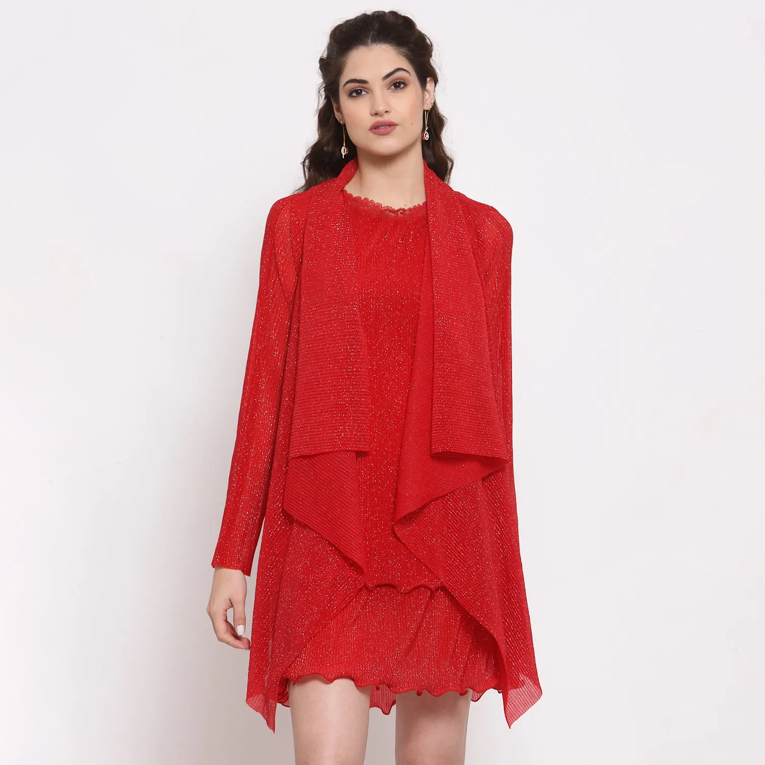 Women Red Drape Short Jacket