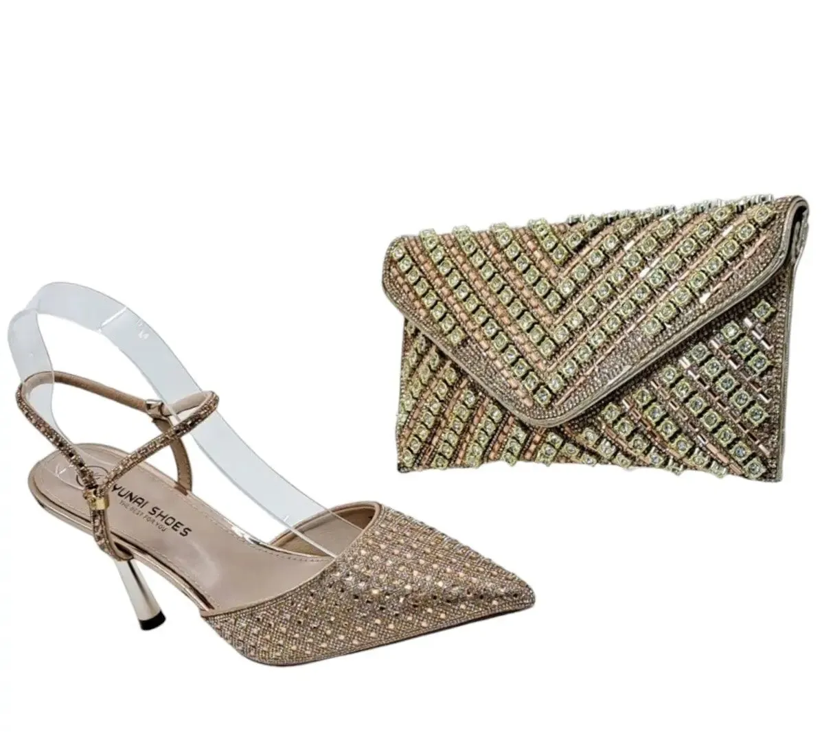 Yunai Slingback Kitten Heels and Clutch Bag Set
